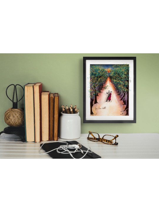 ריקוד לאור ירח ציור רומנטי בתלת מימד על זכוכית, מתנות ט"ו באב, ישראל